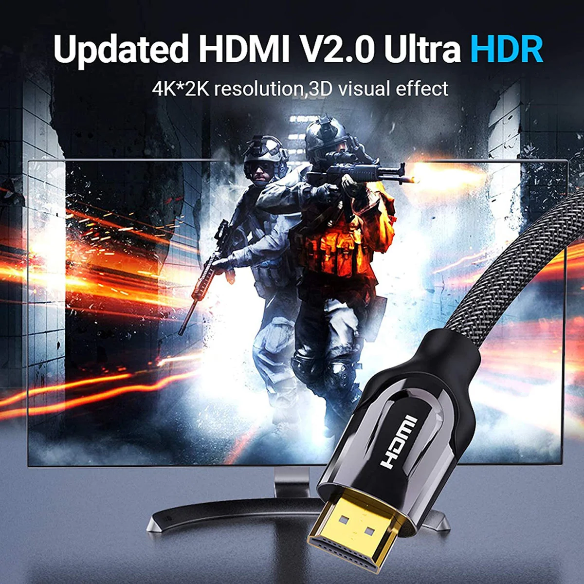 Vention Nylon Braided HDMI Cable Black Metal Type - (3M, 5M, 10M, 15M) (VAA-B05-B300, VAA-B05-B500, VAA-B05-B1000, VAA-B05-B1500) - Image 4