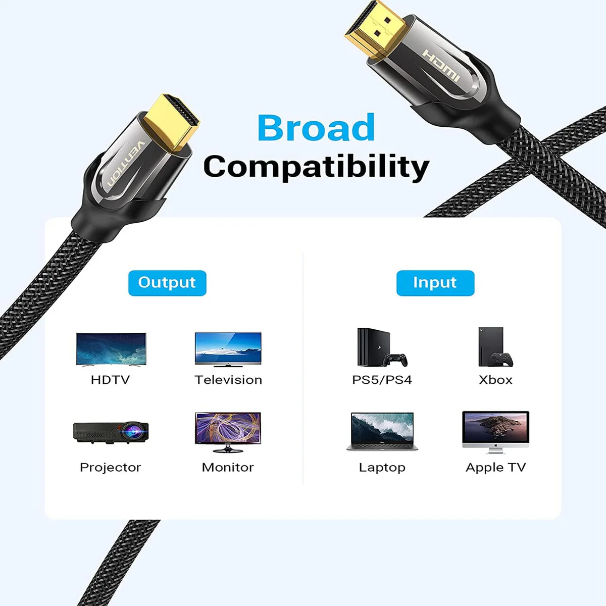 Vention Nylon Braided HDMI Cable Black Metal Type - (3M, 5M, 10M, 15M) (VAA-B05-B300, VAA-B05-B500, VAA-B05-B1000, VAA-B05-B1500) - Image 9