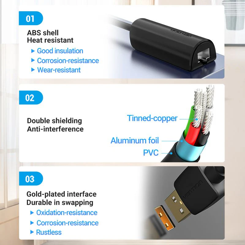 Vention USB 2.0 Ethernet Adapter - USB-A + RJ45 - 0.15M (CEGBB) - Image 9