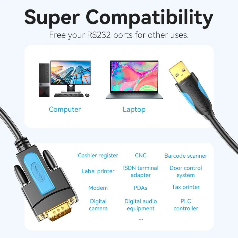 Vention USB to RS232 Serial Adapter - 2M (Black) (VAS-C02-B200) - Image 10