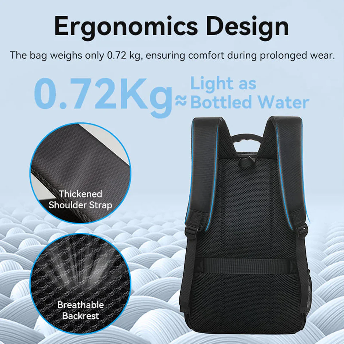 Vention Water-Repellent Laptop Backpack with USB & Lock Equipped - 20L (Black) (KRKB0) - Image 6