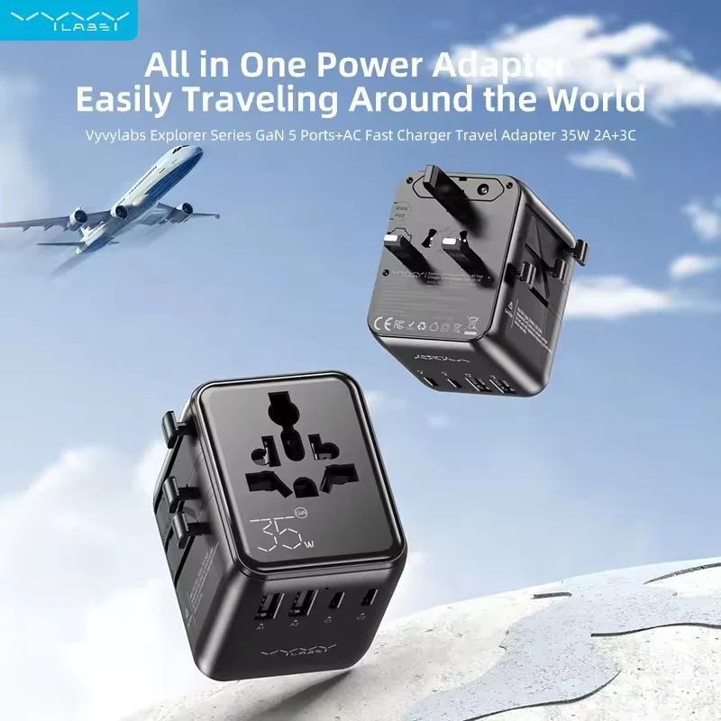 Vyvylabs Explorer Series GaN 5 Ports+AC Fast Charger Travel Adapter 35W 2A+3C (Black) (GAN35T-BK) - Image 2