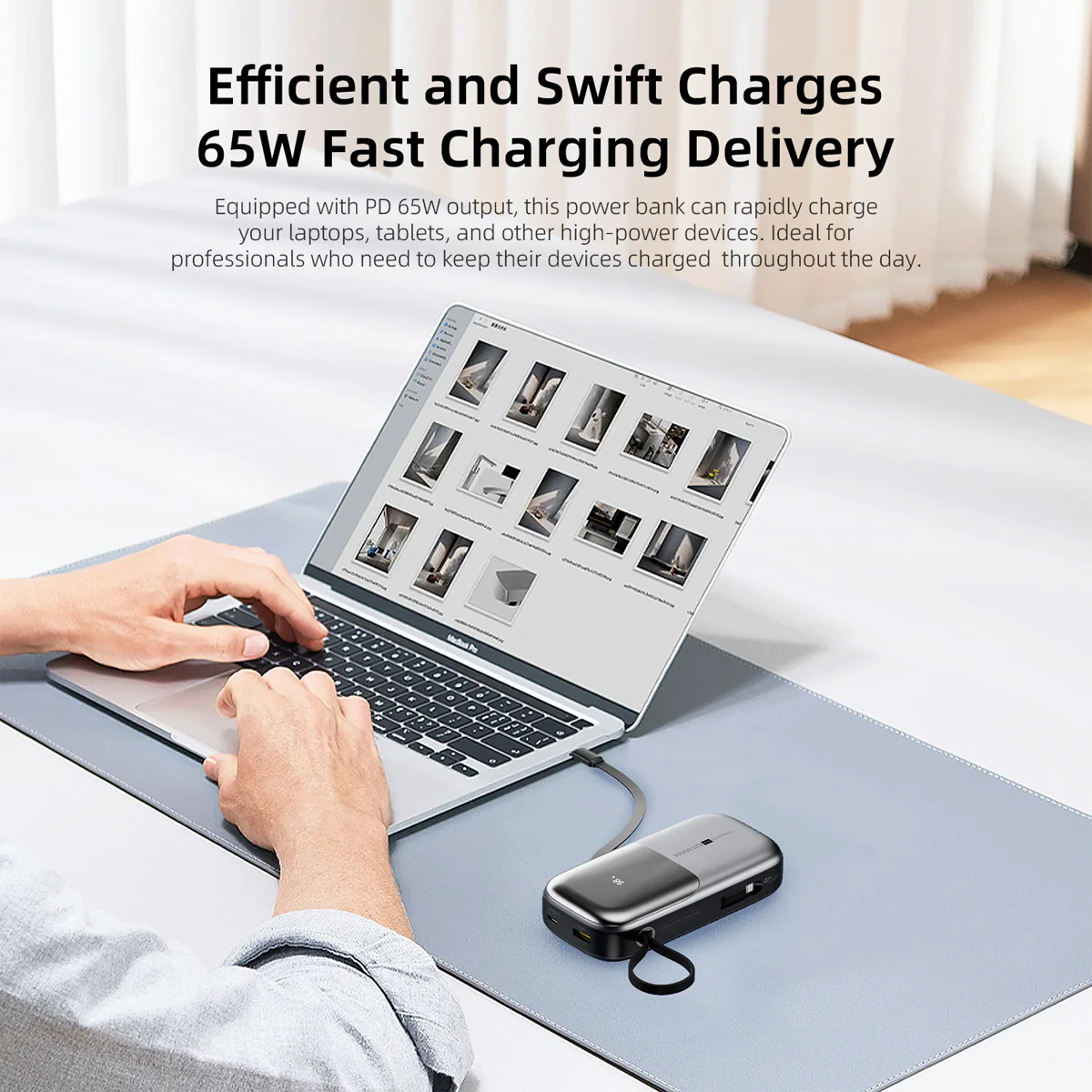 Vyvylabs Power Lite Digital Display Power Bank 20000mAh 65W with C+L Fast Charging Cable (Tarnish) (VBQ08-TN) - Image 11