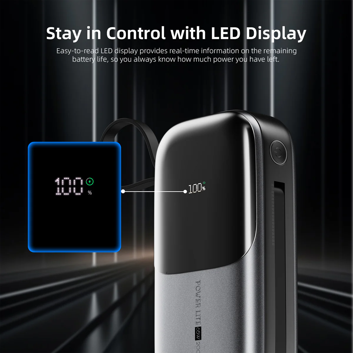 Vyvylabs Power Lite Digital Display Power Bank 20000mAh 65W with C+L Fast Charging Cable (Tarnish) (VBQ08-TN) - Image 6