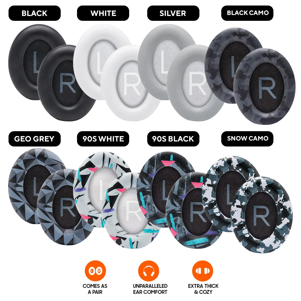 Wicked Cushions Bose NC 700 Replacement Ear Pads (Black, White, Silver, Black Camo, Geo Grey, 90s White, 90s Black, Snow Camo) (AT-NQV8-3AQB, CB-ME3S-08KU, 4G-V4VN-Z07A, GR-4PIU-HJO4, N7-KRI5-74F6, Bose700-90W, Bose700-90B, BOSE700-SC)