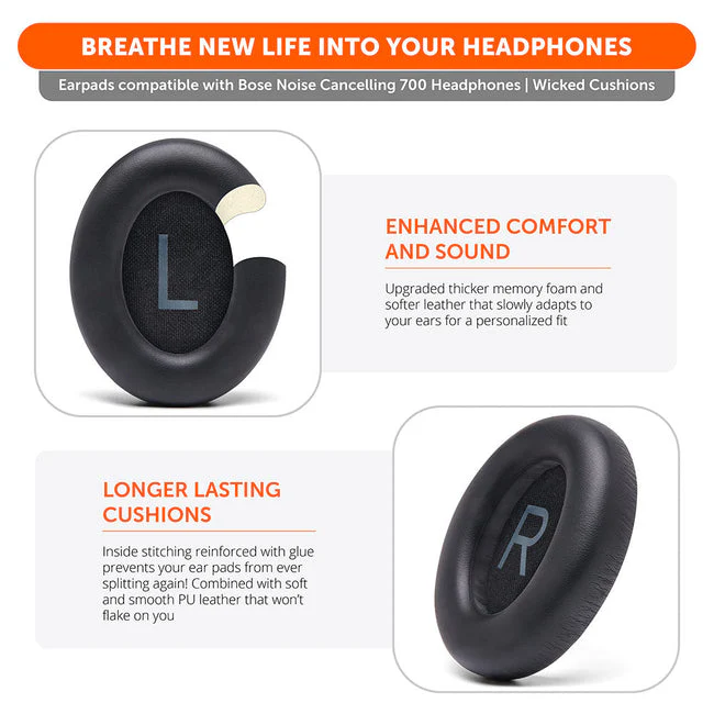 Wicked Cushions Bose NC 700 Replacement Ear Pads (Black, White, Silver, Black Camo, Geo Grey, 90s White, 90s Black, Snow Camo) (AT-NQV8-3AQB, CB-ME3S-08KU, 4G-V4VN-Z07A, GR-4PIU-HJO4, N7-KRI5-74F6, Bose700-90W, Bose700-90B, BOSE700-SC) - Image 3
