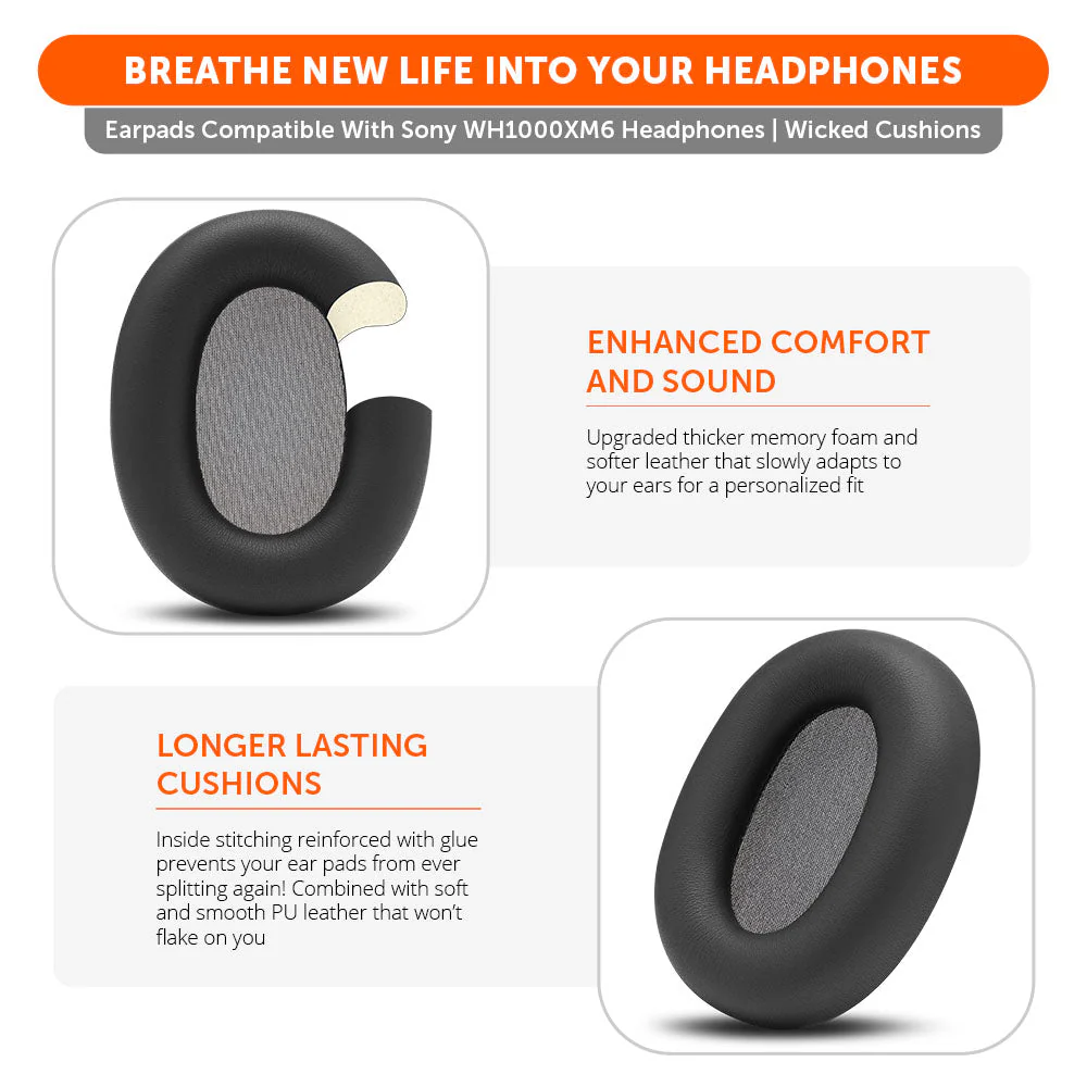 Wicked Cushions WC PadZ XM6 - Replacement Ear Pads For Sony WH-1000XM6 (90s Black, Black Camo, Black, Midnight Blue, Platinum Silver) - Image 3
