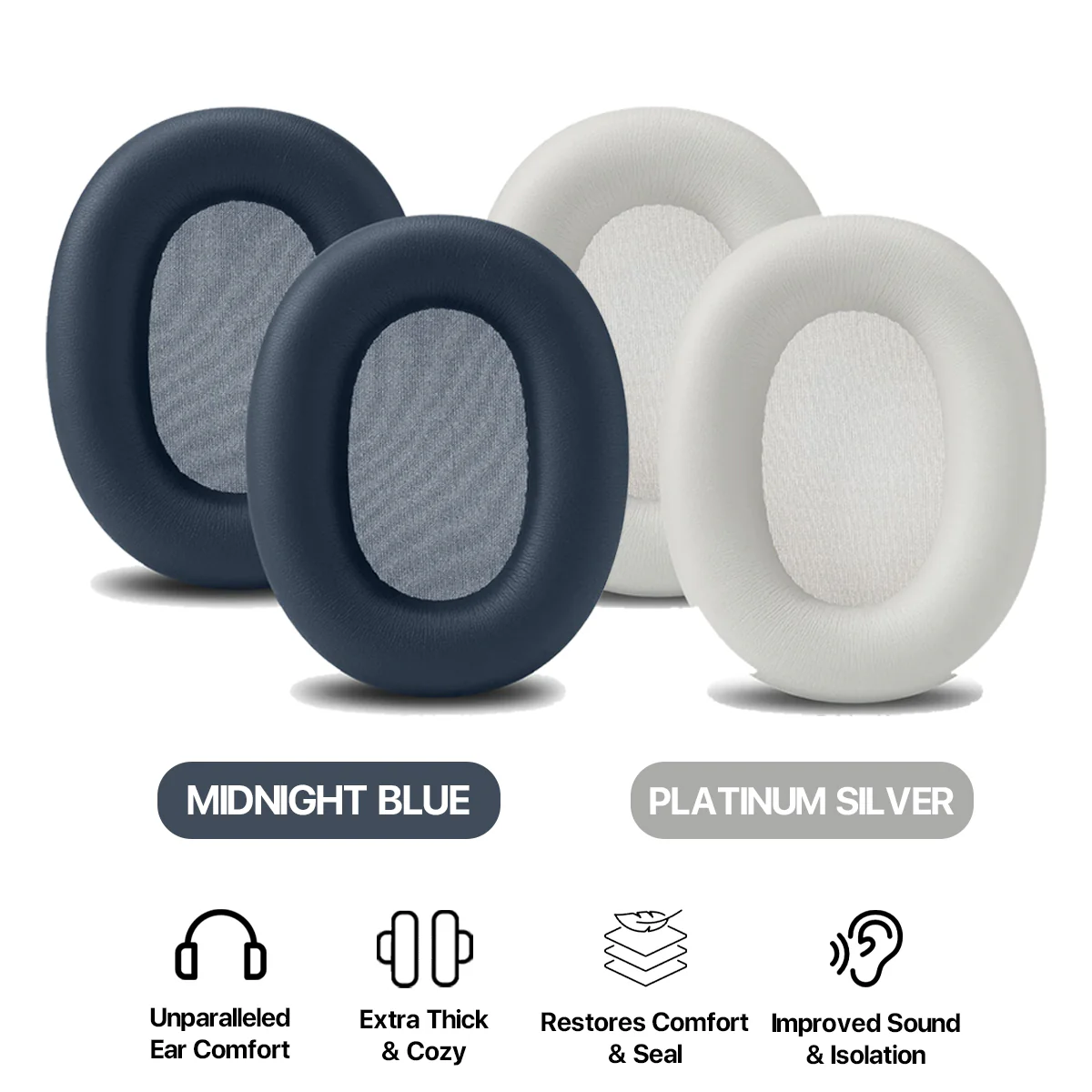 Wicked Cushions WC PadZ XM6 XL - Replacement Ear Pads For Sony WH-1000XM6 XL (Platinum Silver, Midnight Blue) (PadZ-XM6-XL-S, PadZ-XM6-XL-BL)
