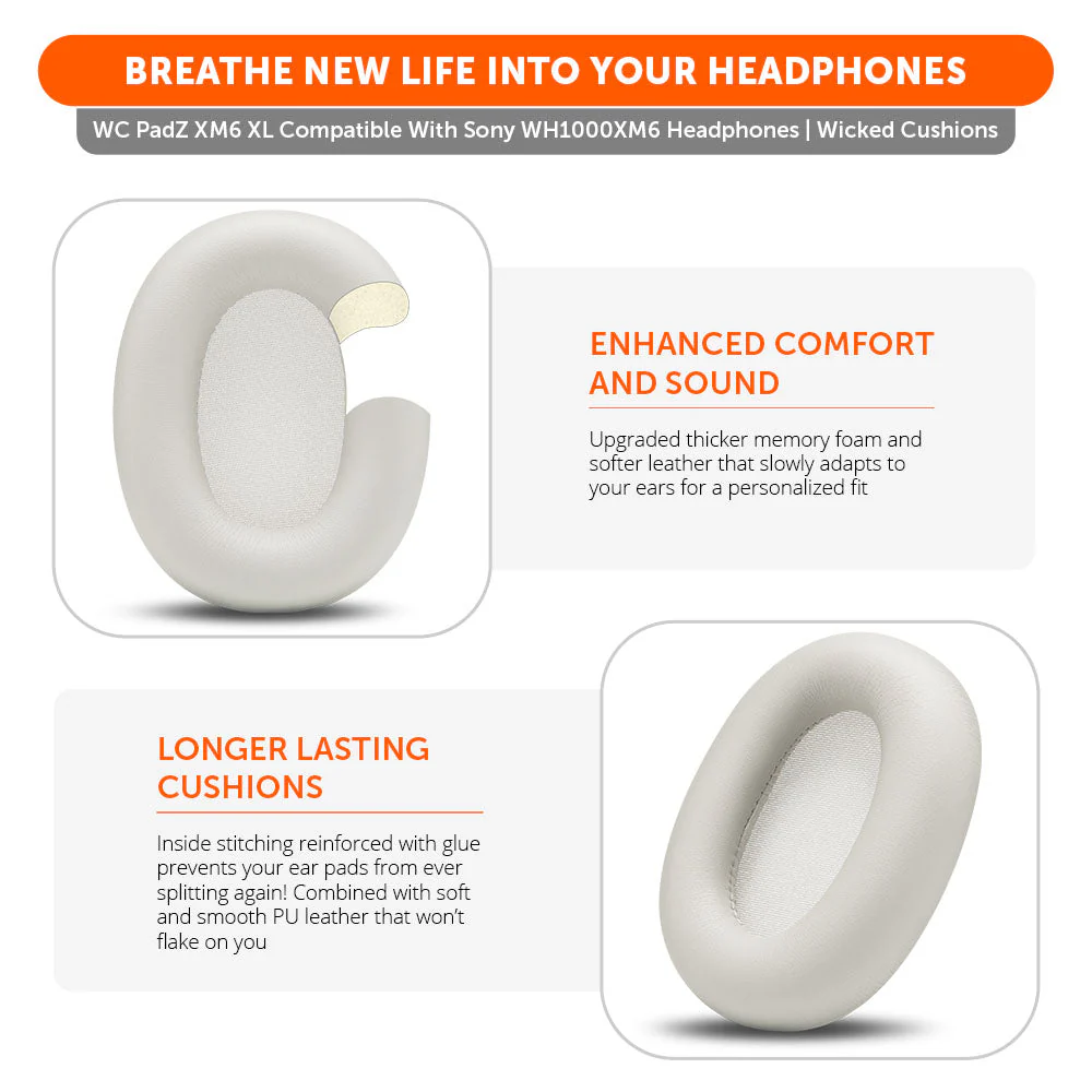 Wicked Cushions WC PadZ XM6 XL - Replacement Ear Pads For Sony WH-1000XM6 XL (Platinum Silver, Midnight Blue) (PadZ-XM6-XL-S, PadZ-XM6-XL-BL) - Image 3