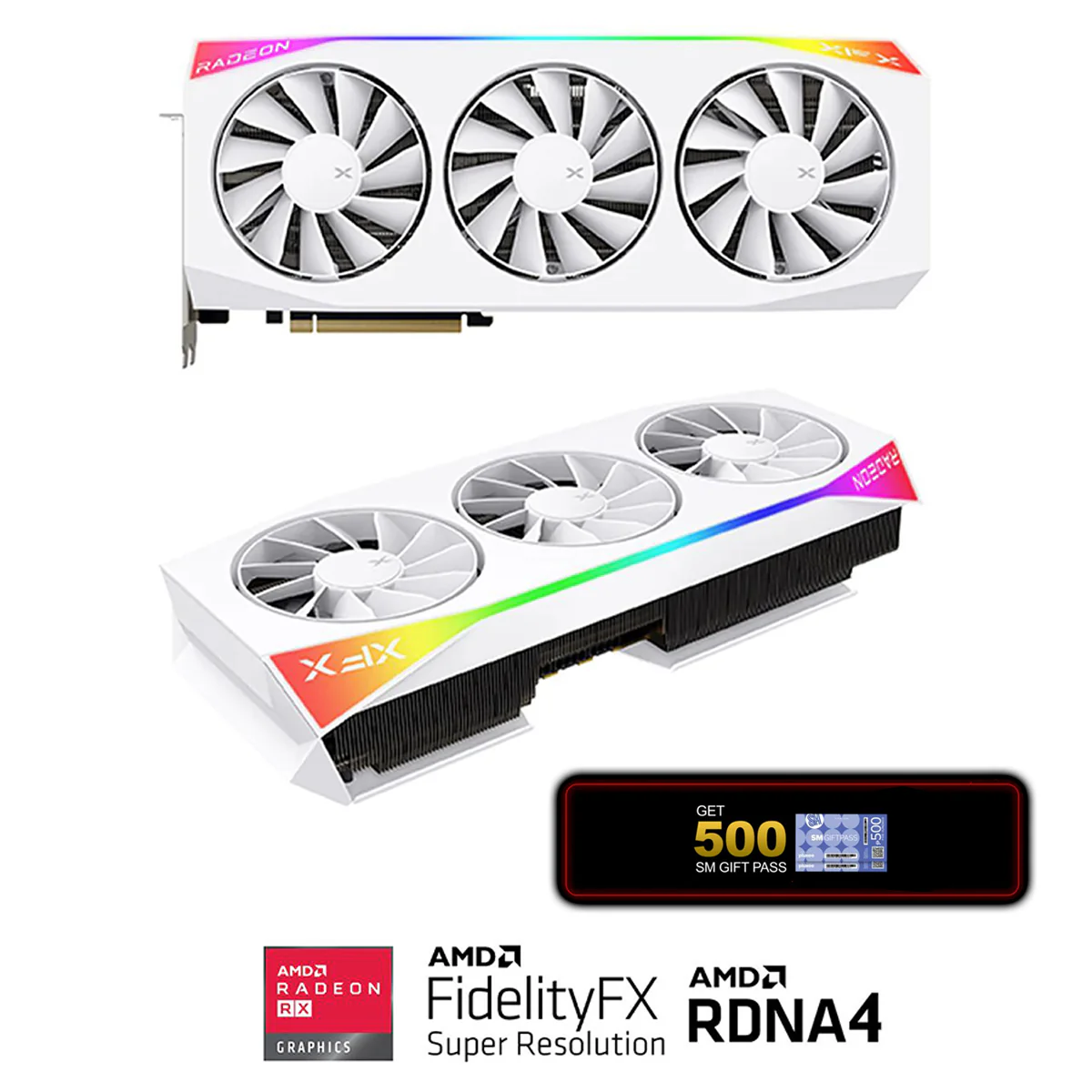 XFX Mercury AMD Radeon RX 9070 XT OC Gaming Ed. with RGB 16GB GDDR6 Graphics Card (White) (RX-97TRGBBW9)