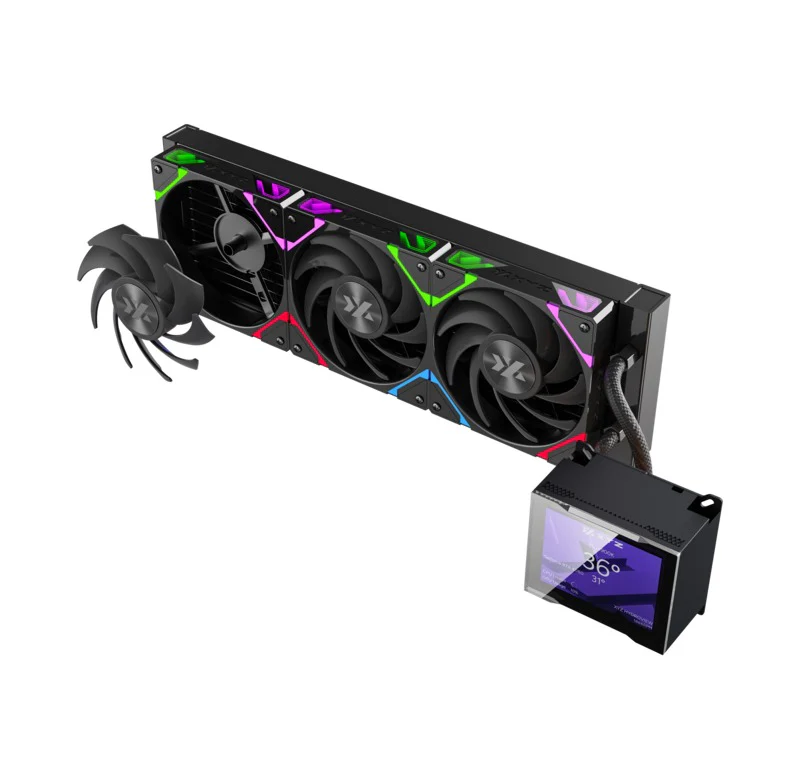 XYZ HydroView AIO 360 ARGB Liquid CPU Cooler with 3.5" LCD Digital Screen, XYZ Nexus Software, 3x Vortex Pro 120mm PWM ARGB Fans (Black, White) - Image 4