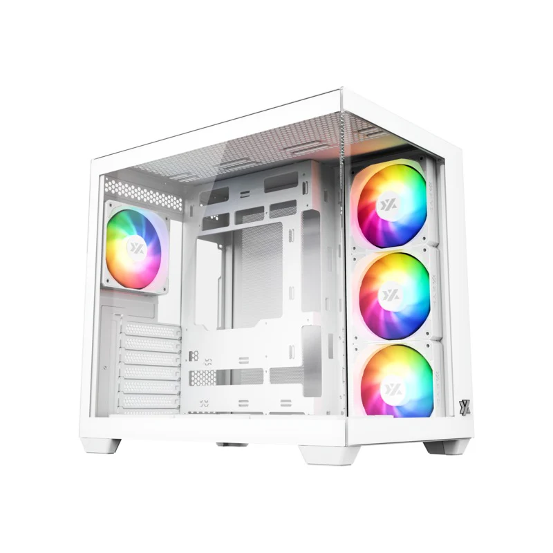 XYZ Tesseract X ATX 2D Glass Panoramic Tempered Glass PC Case with 7 Pre-Installed 120mm Pulsar ARGB PWM Fans (Black, White) - Image 10