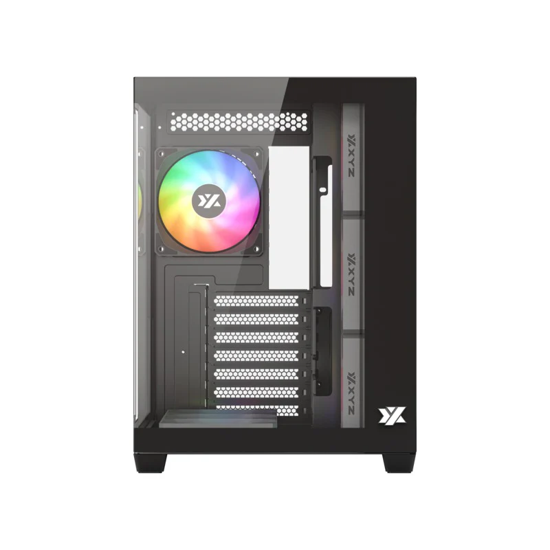 XYZ Tesseract X ATX 2D Glass Panoramic Tempered Glass PC Case with 7 Pre-Installed 120mm Pulsar ARGB PWM Fans (Black, White) - Image 5